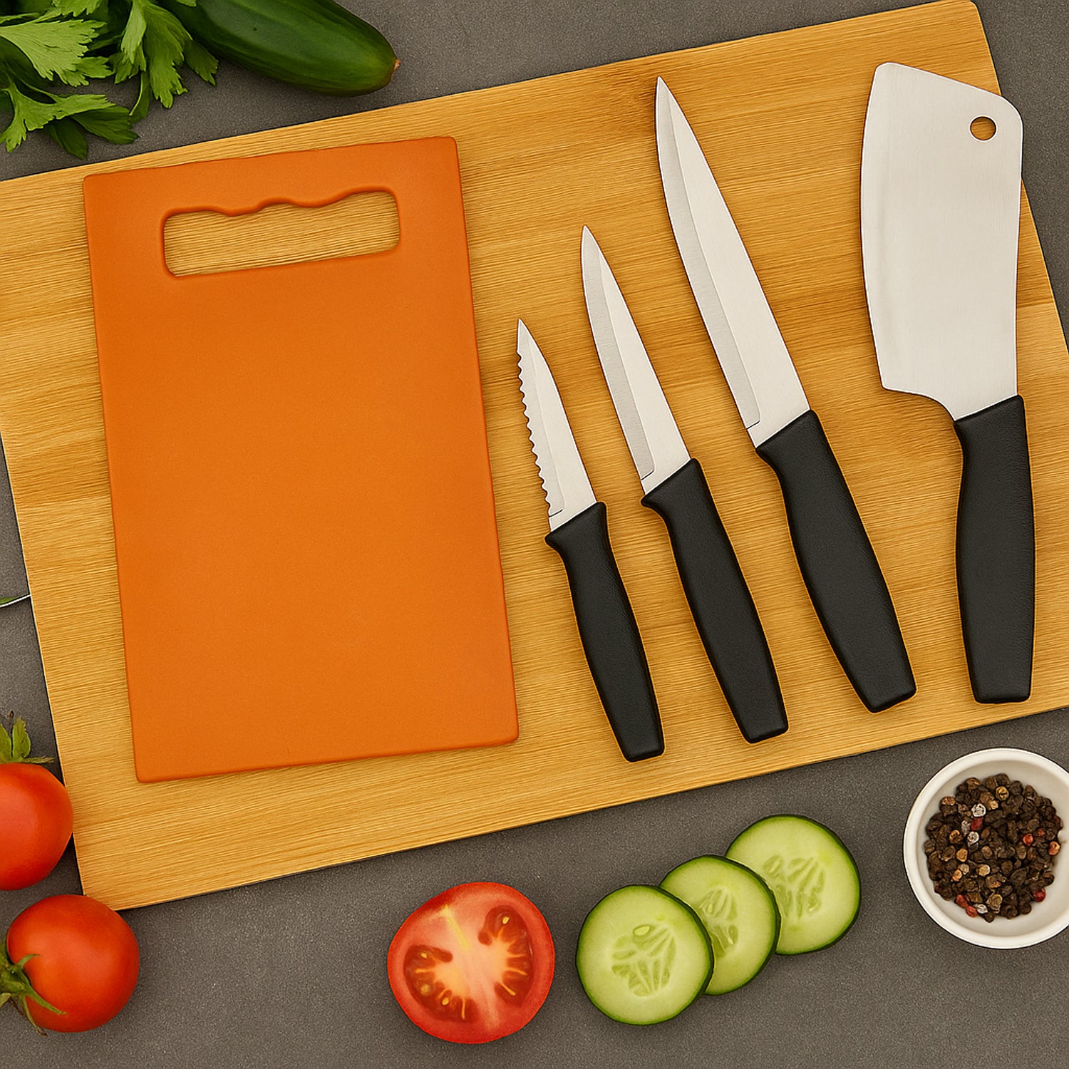 Chopping Board With Knife Set (Pack Of 5) Chopping Board With Knife Set (Pack Of 5)
